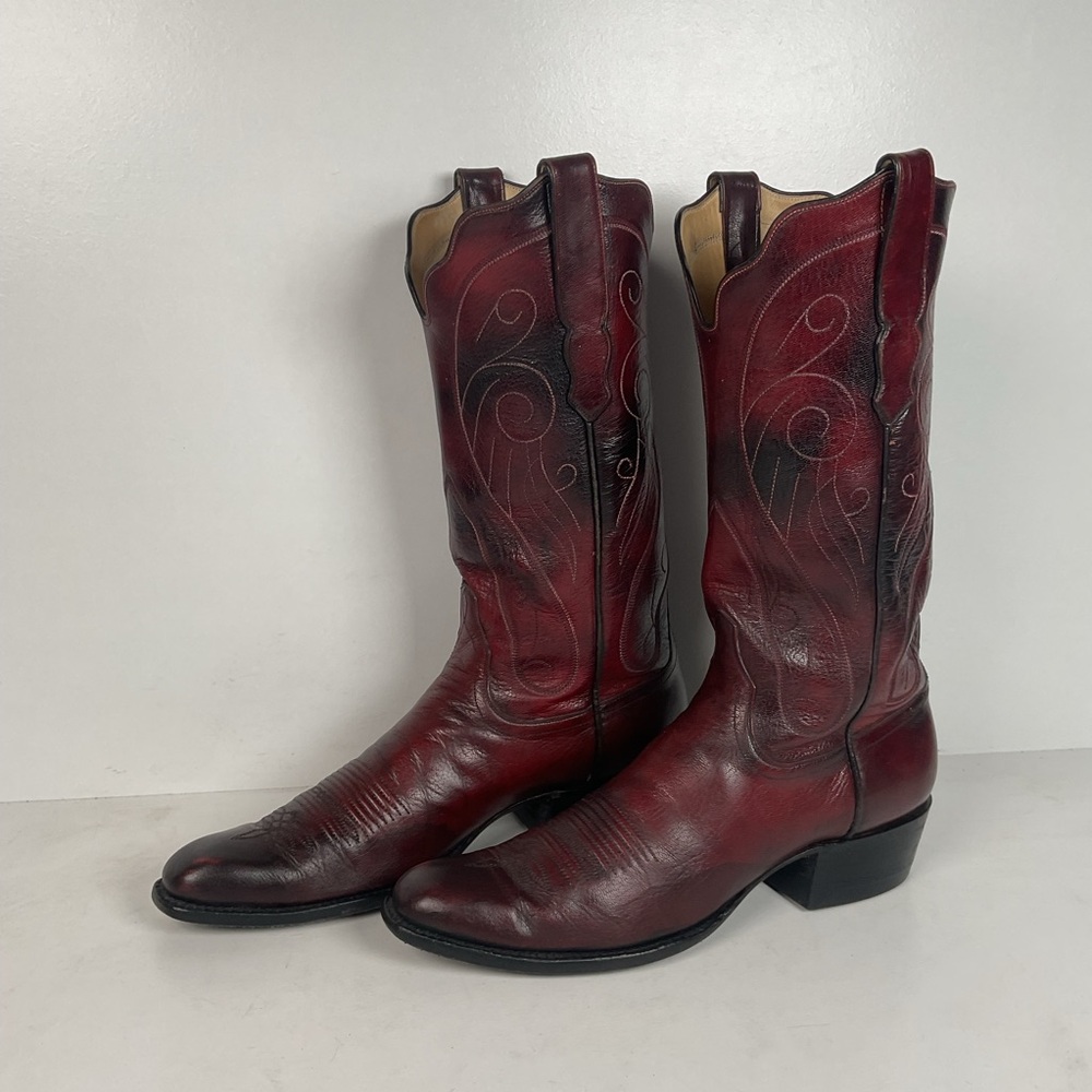 Custom Black Cherry Cowboy Boots | Goat Skin | Extra Narrow | 10.5 AA